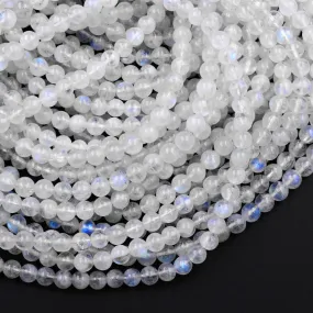 AA Natural Rainbow Moonstone 3mm 4mm 5mm 6mm 8mm 10mm 12mm Round Beads Blue Flashes Real Genuine Moonstone Gemstone 15.5" Strand