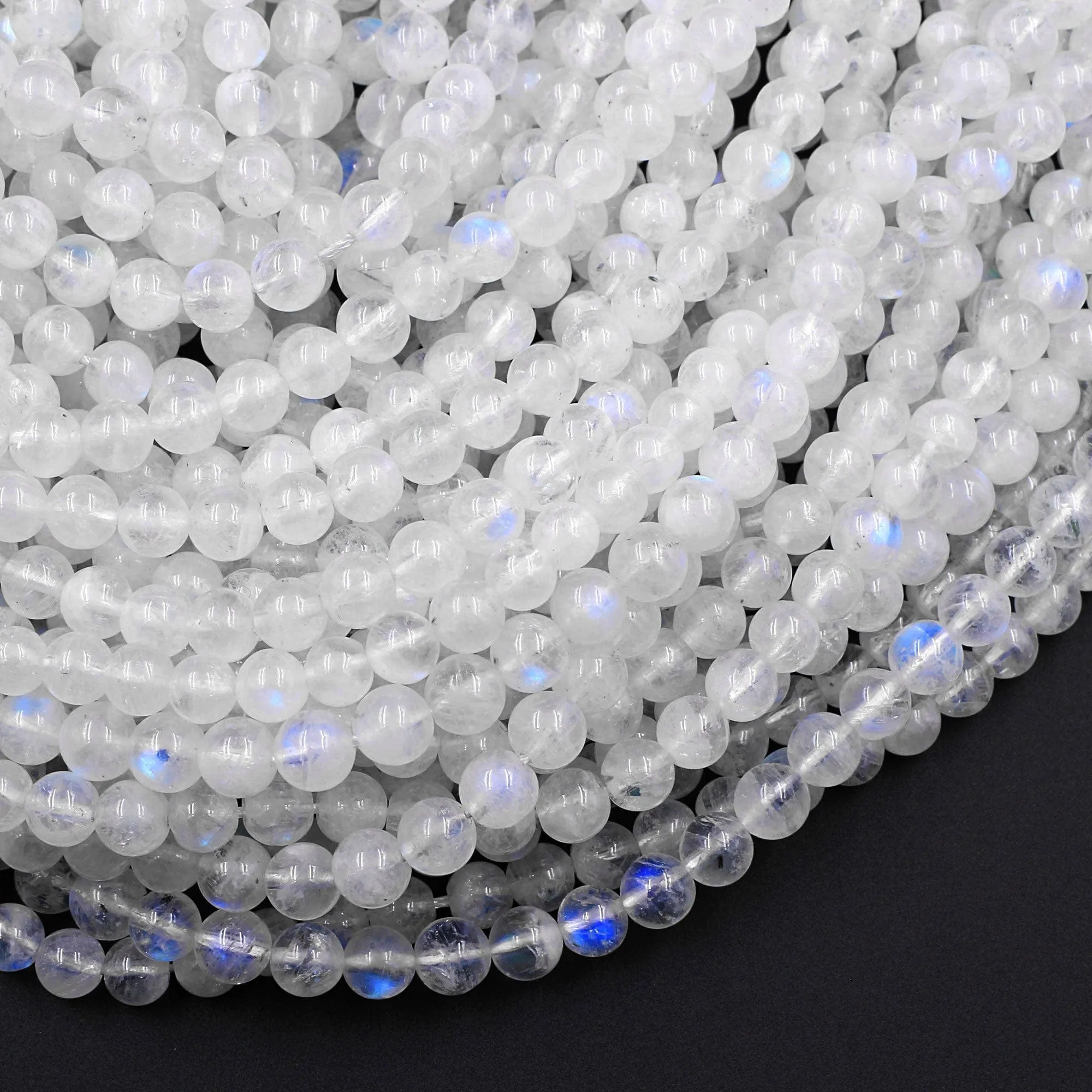 AA Natural Rainbow Moonstone 3mm 4mm 5mm 6mm 8mm 10mm 12mm Round Beads Blue Flashes Real Genuine Moonstone Gemstone 15.5" Strand