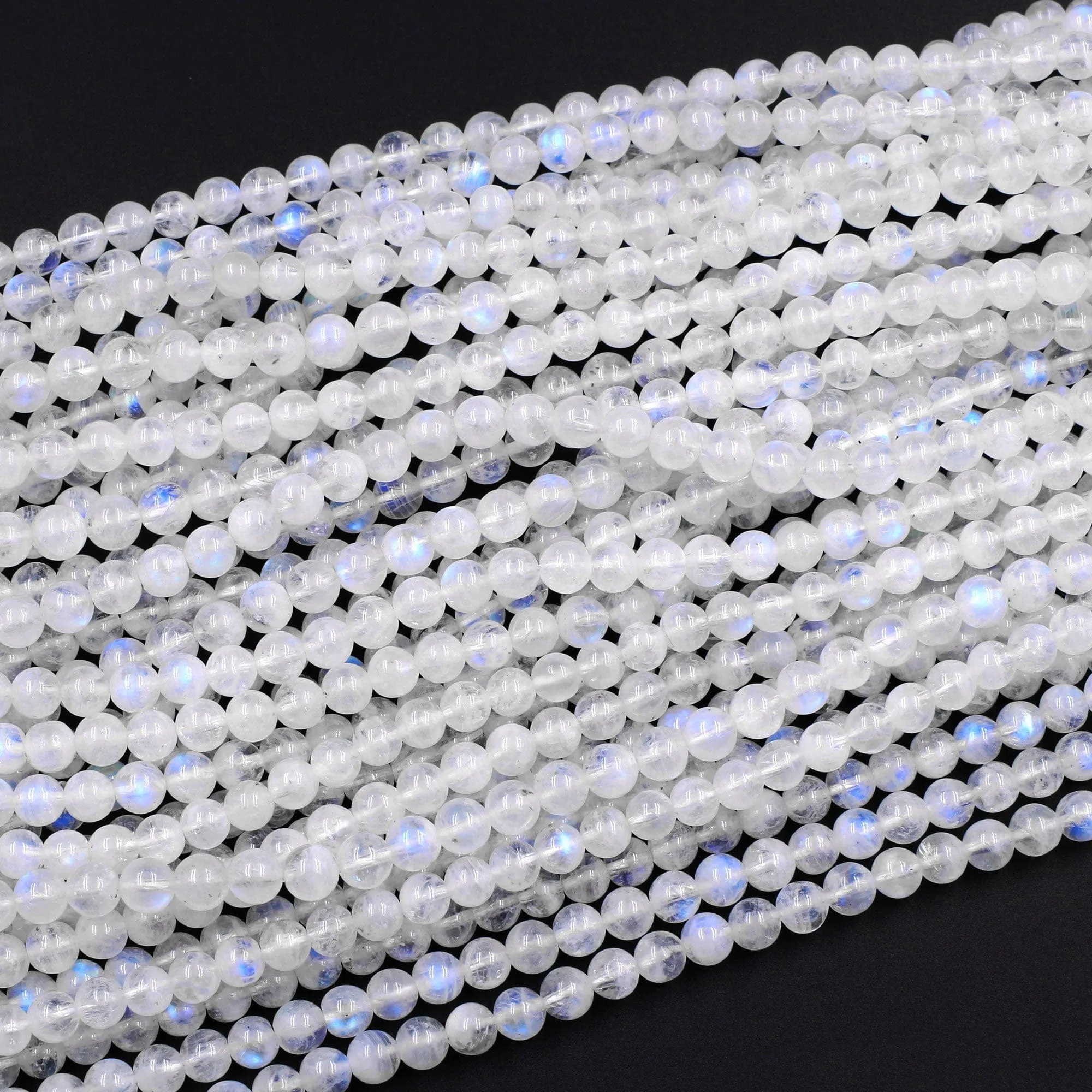 AA Natural Rainbow Moonstone 3mm 4mm 5mm 6mm 8mm 10mm 12mm Round Beads Blue Flashes Real Genuine Moonstone Gemstone 15.5" Strand