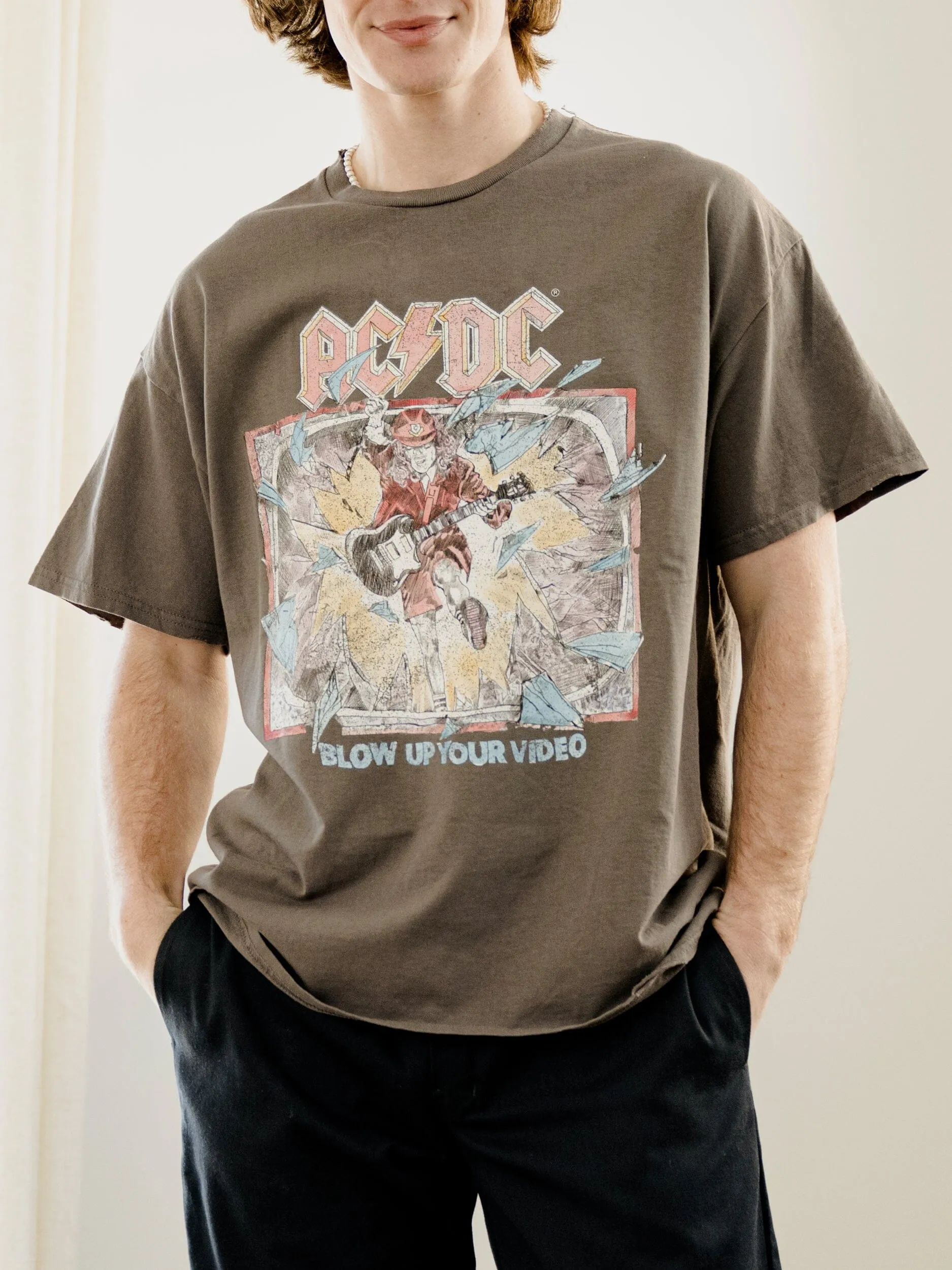 ACDC Blow Up Video Charcoal Thrifted Distressed Tee