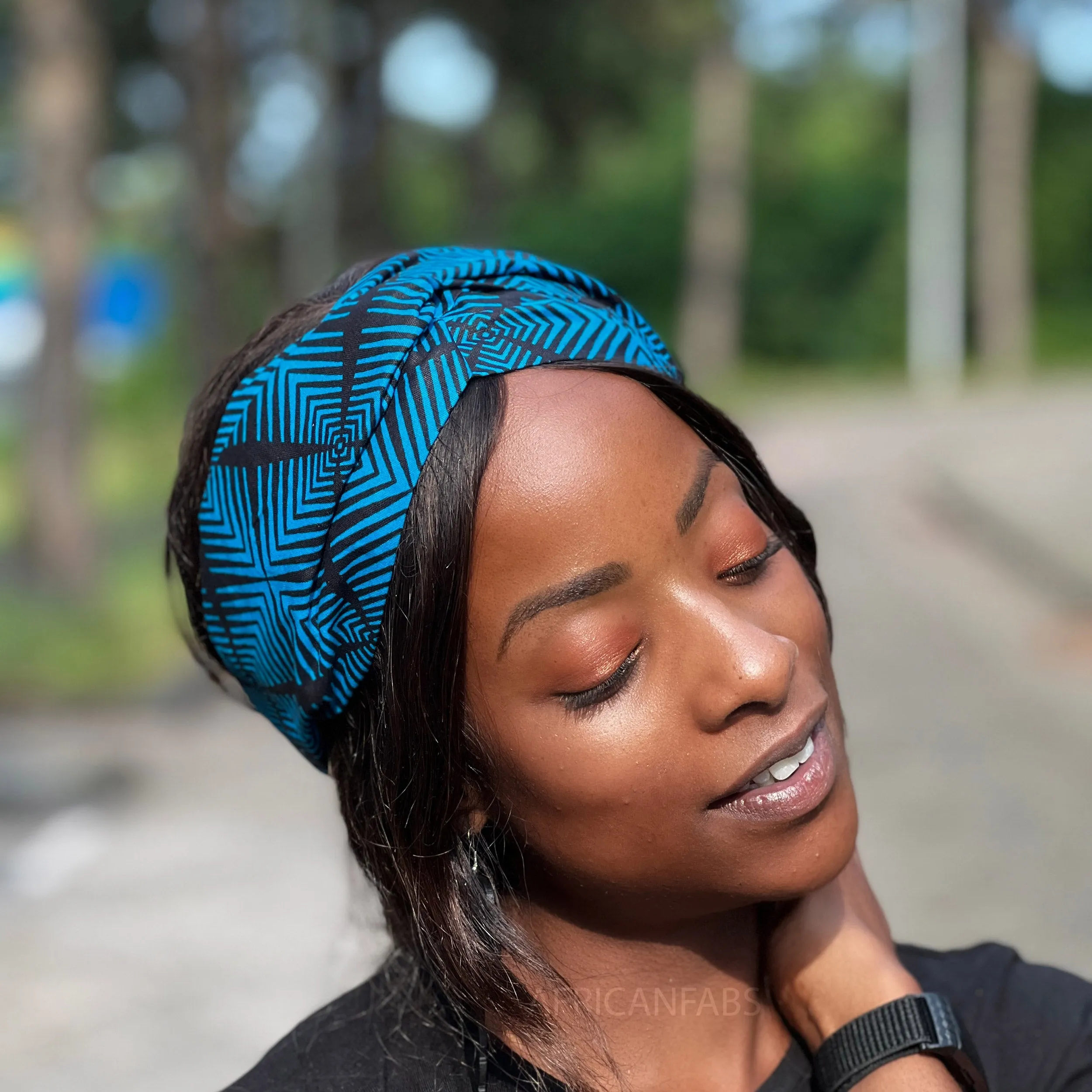 African print Headband (Looser fit) - Adults - Hair Accessories - Blue Bogolan