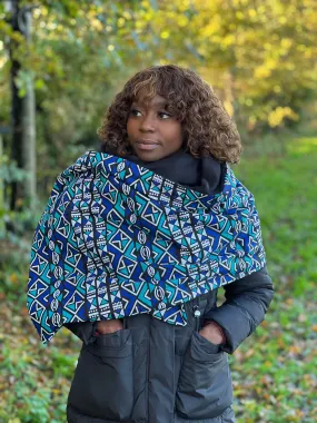 African print Winter scarf for Adults Unisex - Blue / Turquoise Bogolan