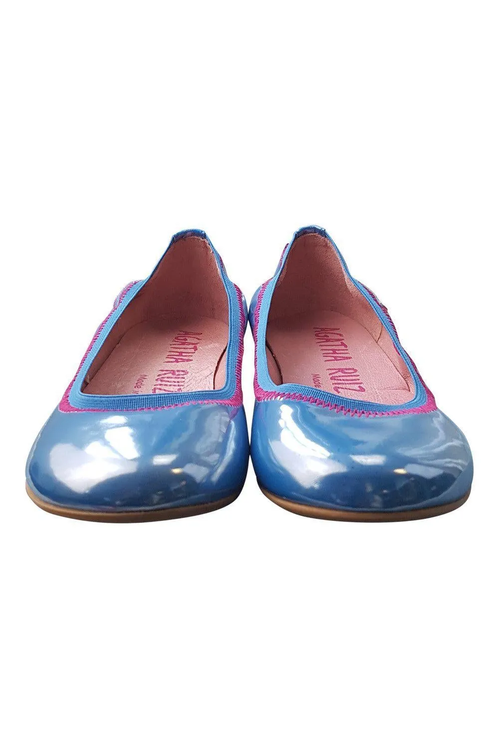 AGATHA RUIZ DE LA PRADA Girls Patent Leather Azul Blue Ballet Pumps (34)