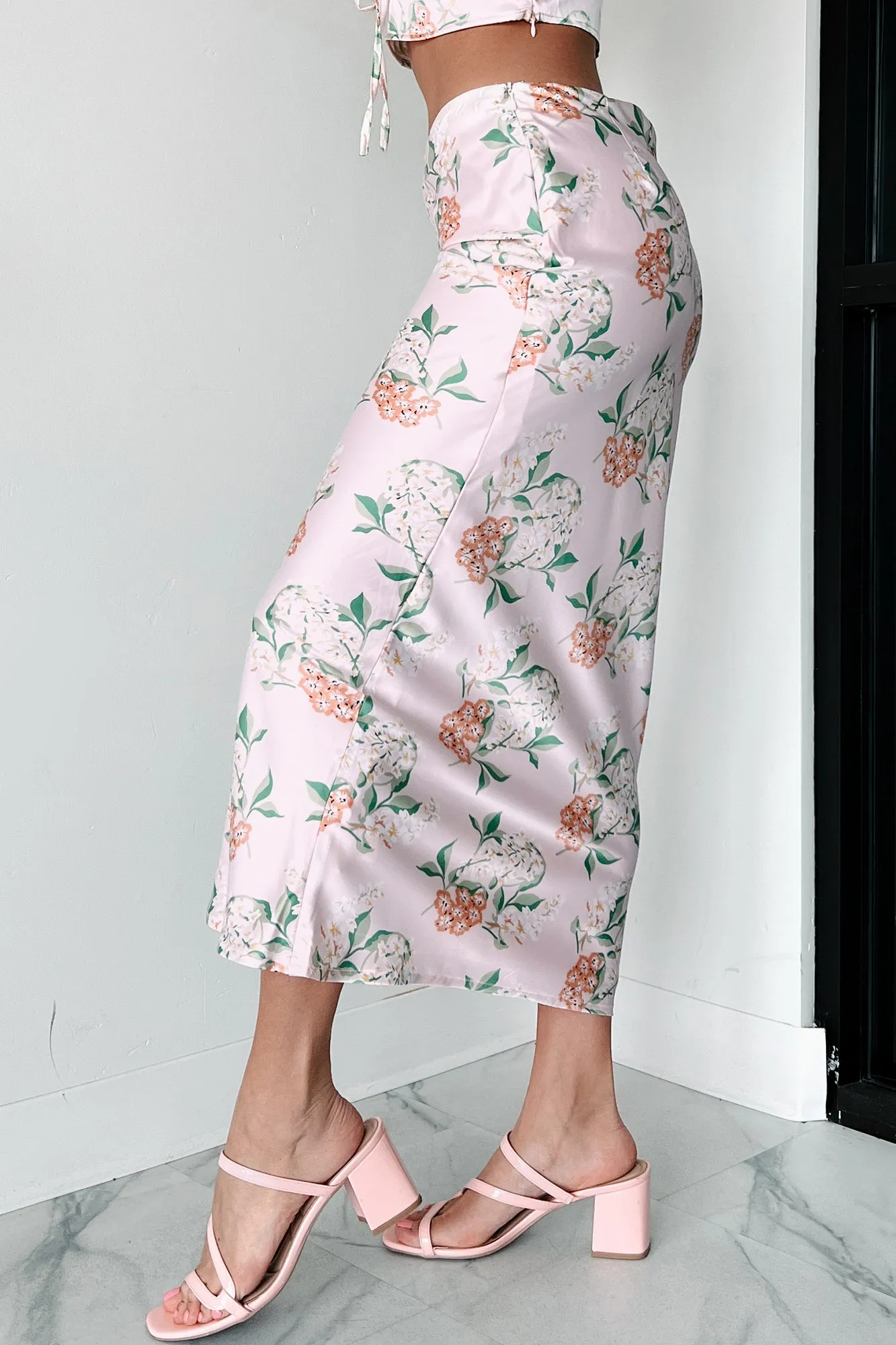 Always Beautiful Floral Satin Skirt (Baby Pink)