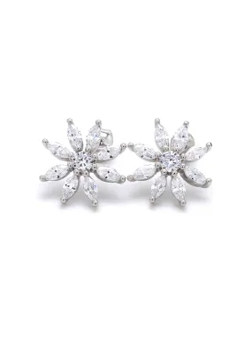 American Diamond Flower Earring In 925 Silver