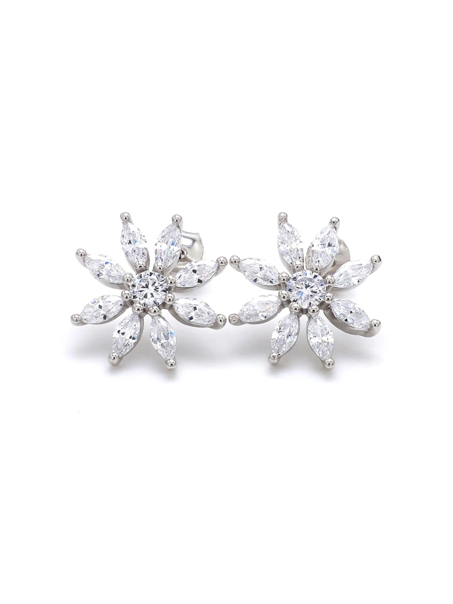 American Diamond Flower Earring In 925 Silver