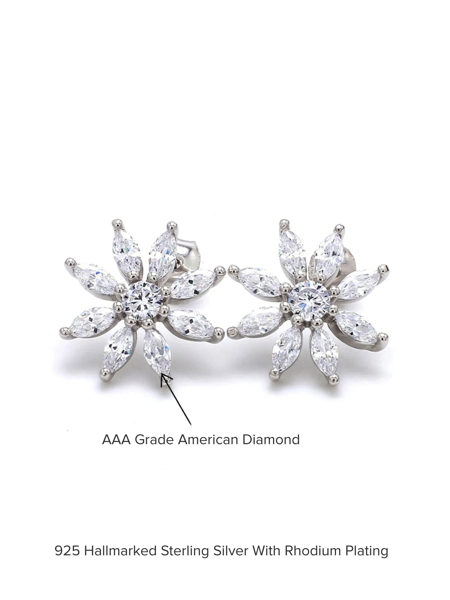 American Diamond Flower Earring In 925 Silver