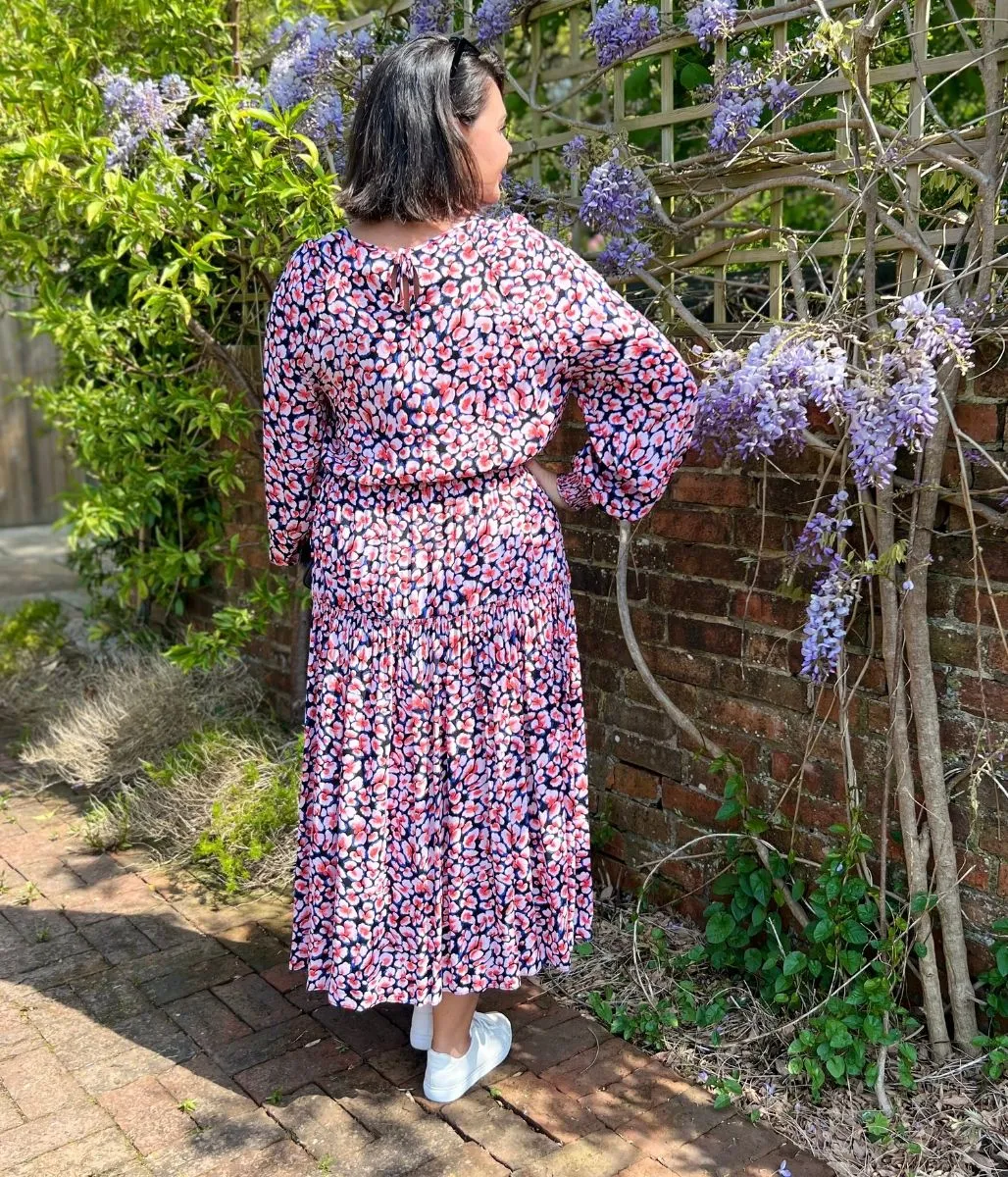 Animal Print Blue & Pink Midi Dress