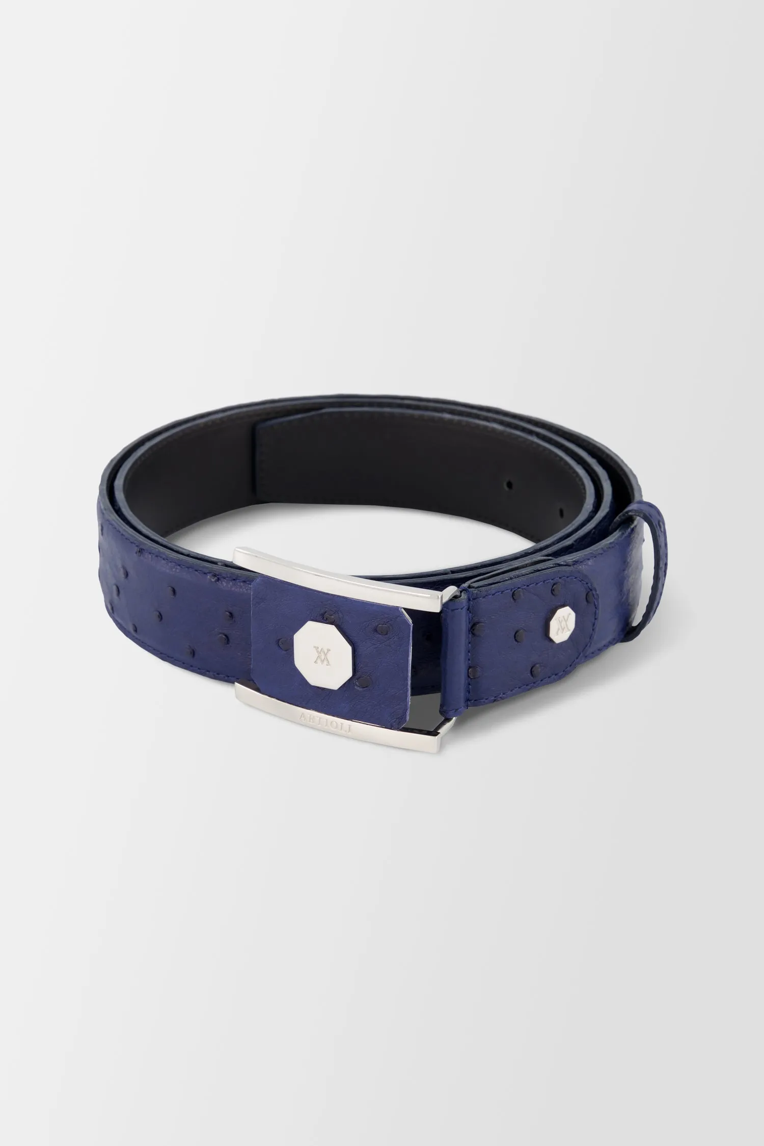 Artioli Blue Palladium Ostrich Belt