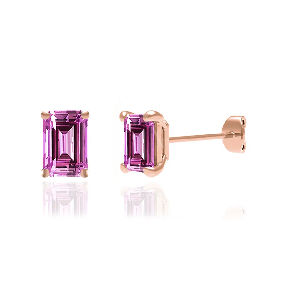 AVIANA - Emerald Pink Sapphire 18k Rose Gold Stud Earrings