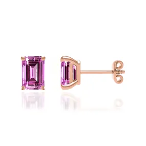 AVIANA - Emerald Pink Sapphire 18k Rose Gold Stud Earrings