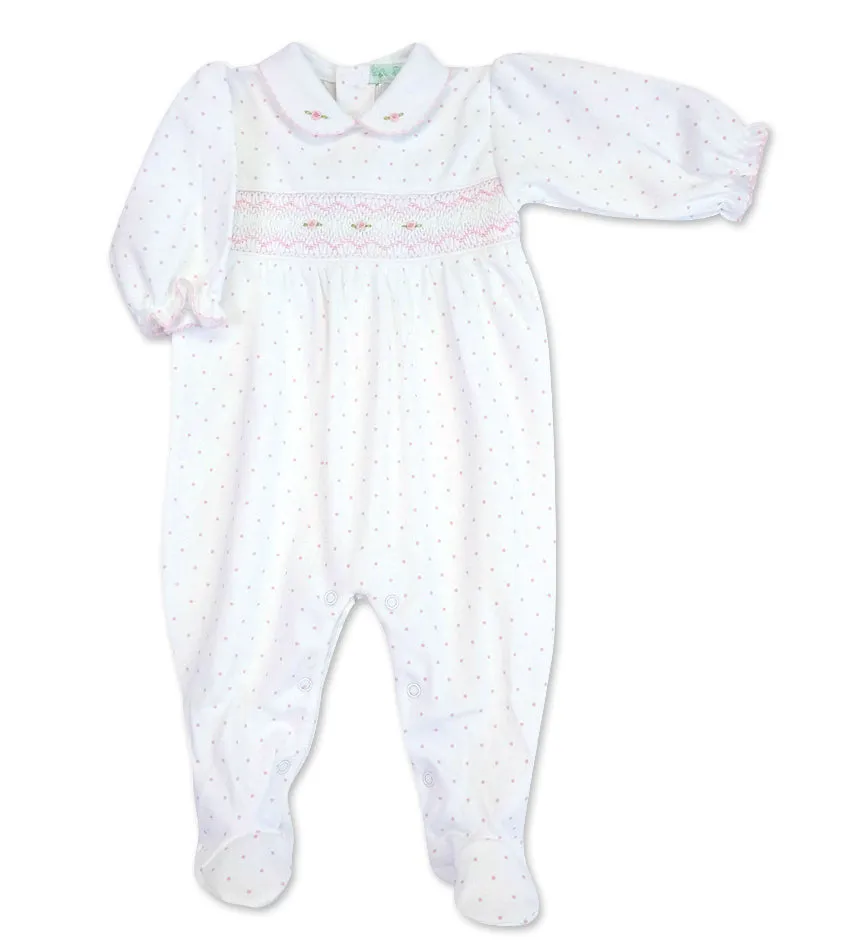 Baby Girl's Pink Dot Flower Footie