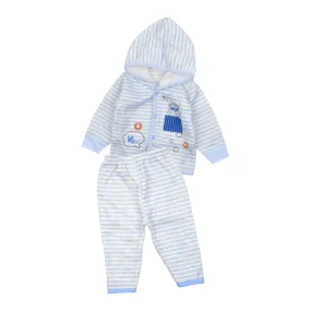 Baby Organic Cotton Hoody Warm Co-ord Set- Blue | 3-6 Months | Cat