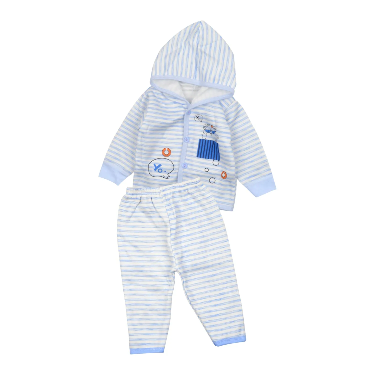 Baby Organic Cotton Hoody Warm Co-ord Set- Blue | 3-6 Months | Cat