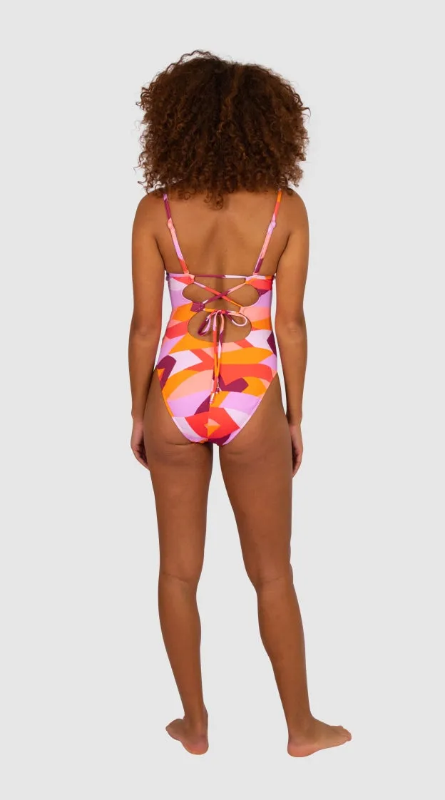 Baku Plunge Lace up Back One Piece - Utopia