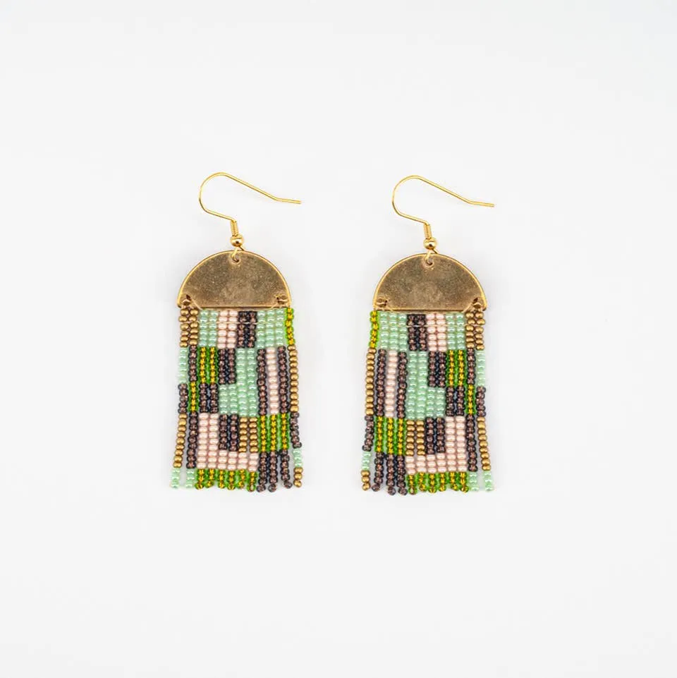 Beaded Patchwork & Brass Earrings