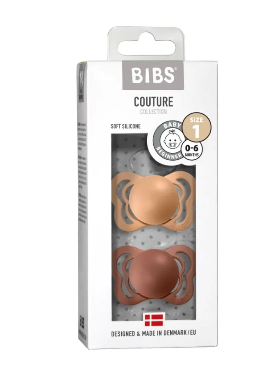 BIBS Dummies - Couture Silicone Colour 2 Pk Peach/Woodchuck