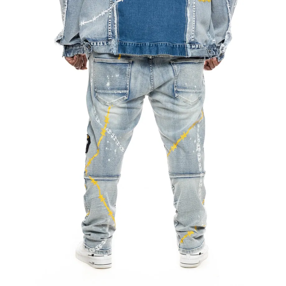 Big and Tall Mixed Media Fashion Jeans - Albany Blue