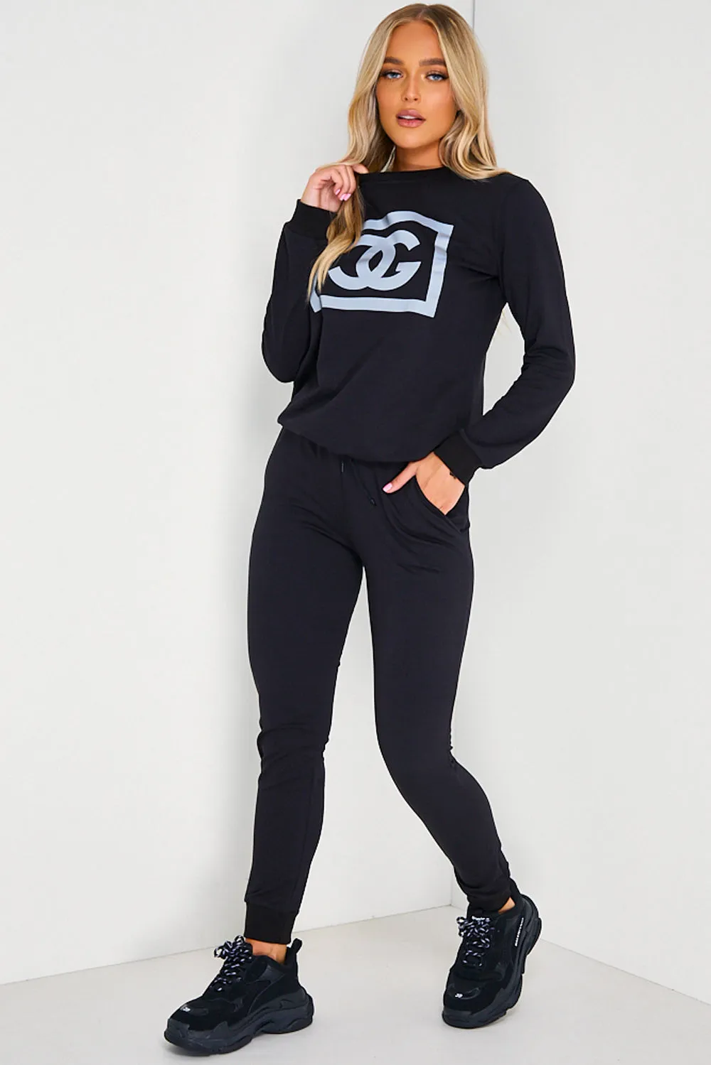 Black CG Printed Jumper and Joggers Tracksuit Set