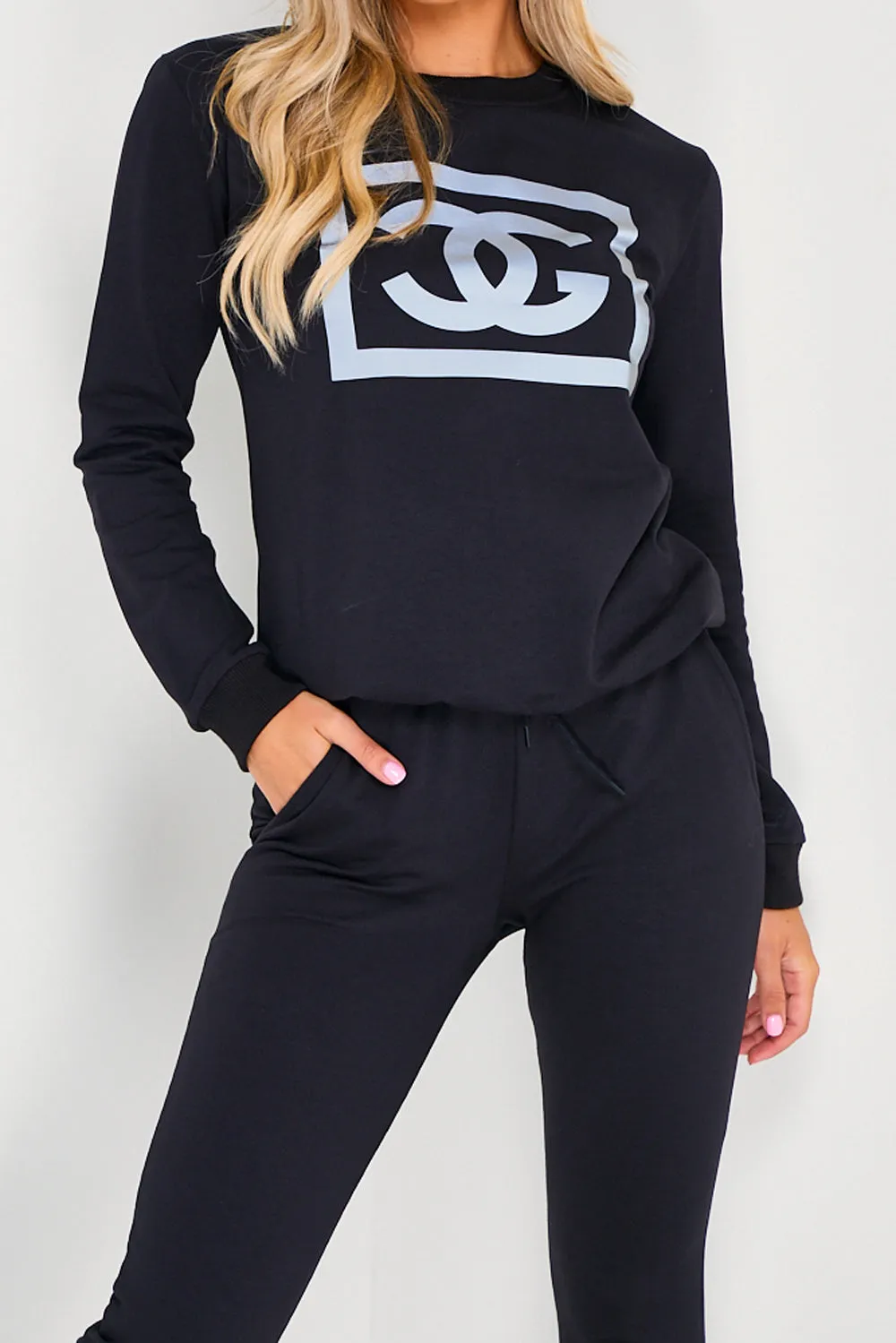 Black CG Printed Jumper and Joggers Tracksuit Set