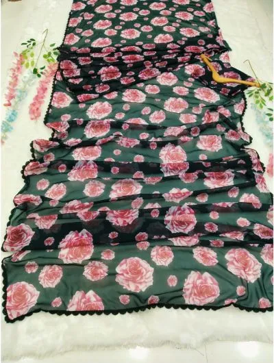 Black Floral 1 Minute Saree UK NEXT DAY