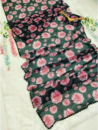 Black Floral 1 Minute Saree UK NEXT DAY