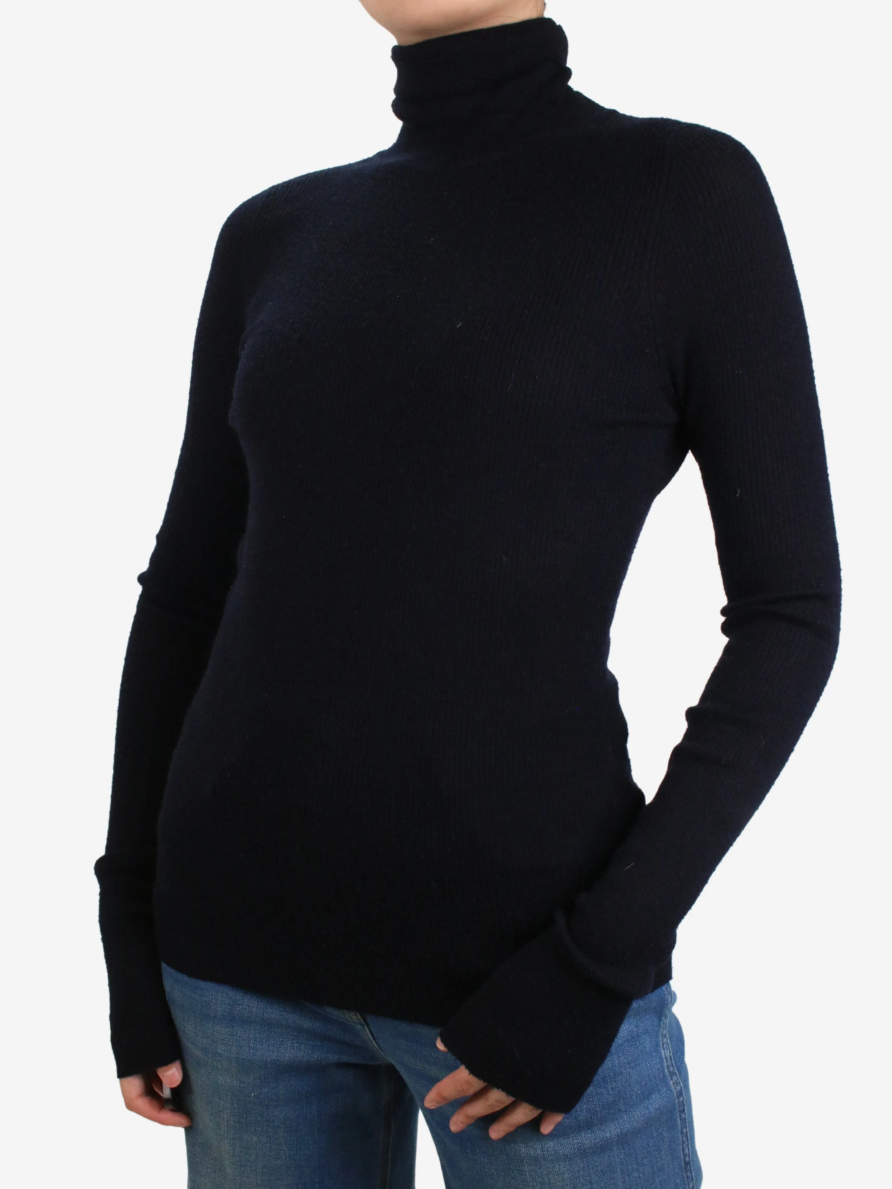 Black high-neck ribbed jumper - size S