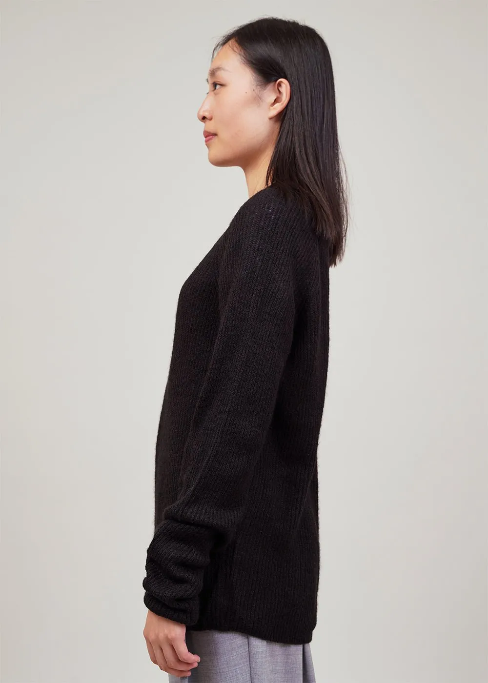 Black Mohair Blend Crew Neck Sweater