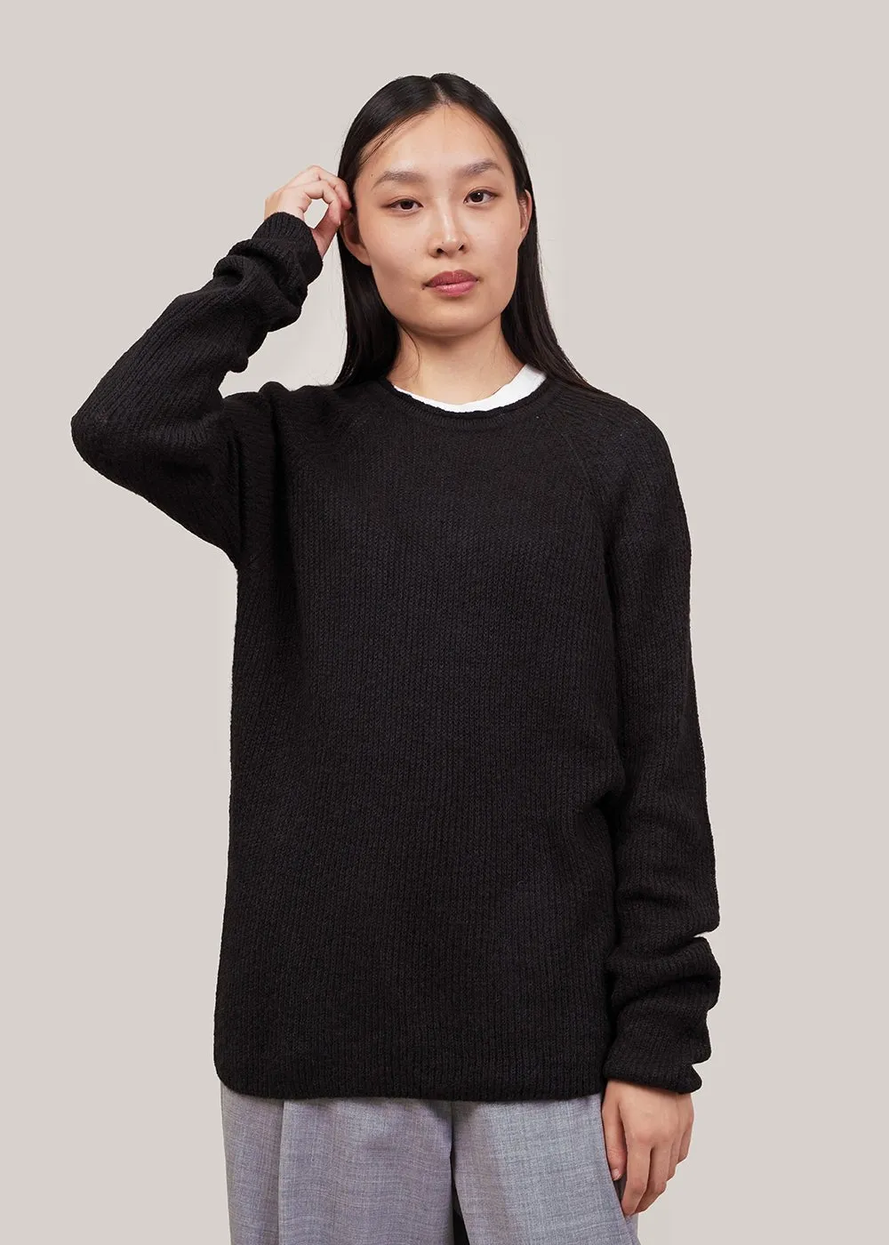 Black Mohair Blend Crew Neck Sweater