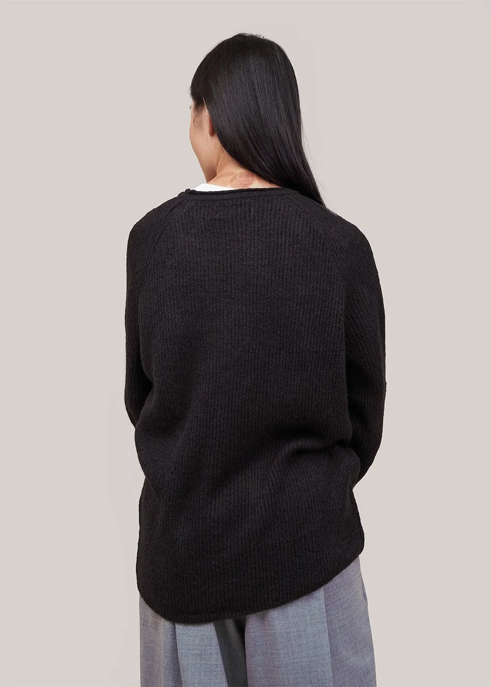 Black Mohair Blend Crew Neck Sweater