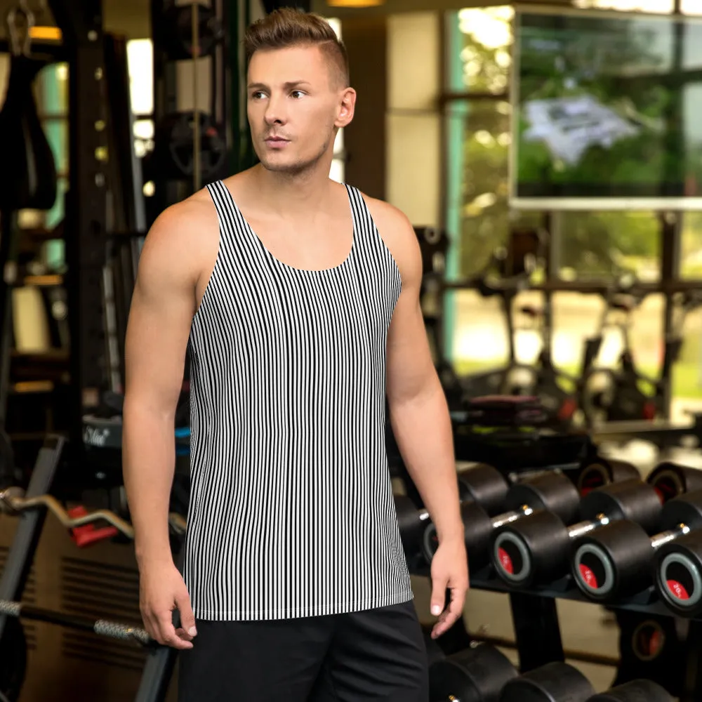 Black Striped Men's Tank Tops, Black & White Vertical Stripe Best Unisex Tank Top- Made in USA/ EU/ MX