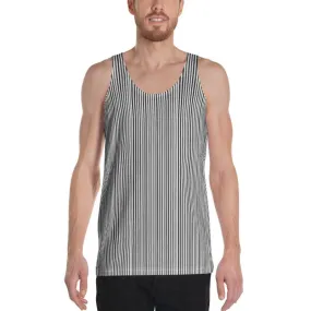 Black Striped Men's Tank Tops, Black & White Vertical Stripe Best Unisex Tank Top- Made in USA/ EU/ MX