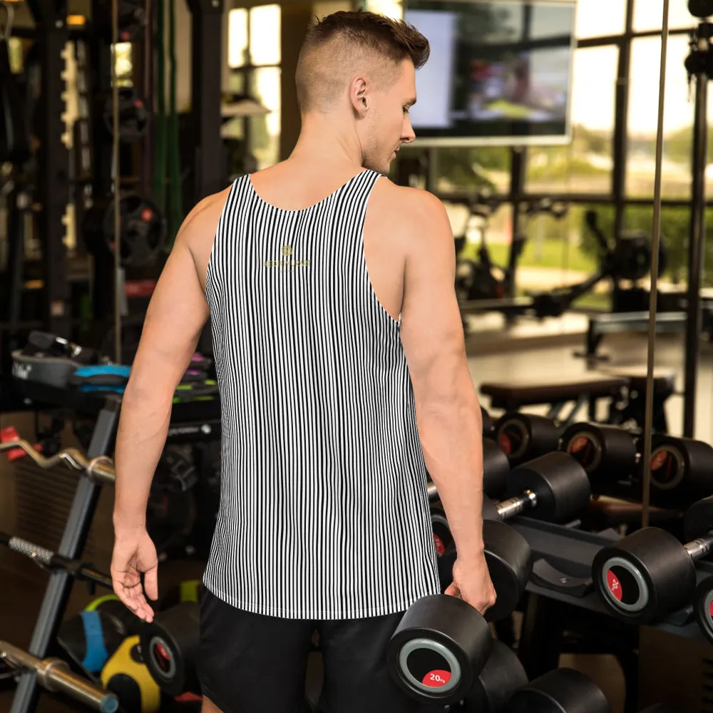 Black Striped Men's Tank Tops, Black & White Vertical Stripe Best Unisex Tank Top- Made in USA/ EU/ MX