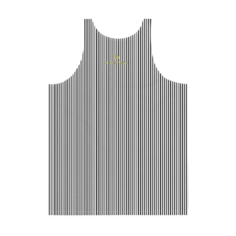 Black Striped Men's Tank Tops, Black & White Vertical Stripe Best Unisex Tank Top- Made in USA/ EU/ MX