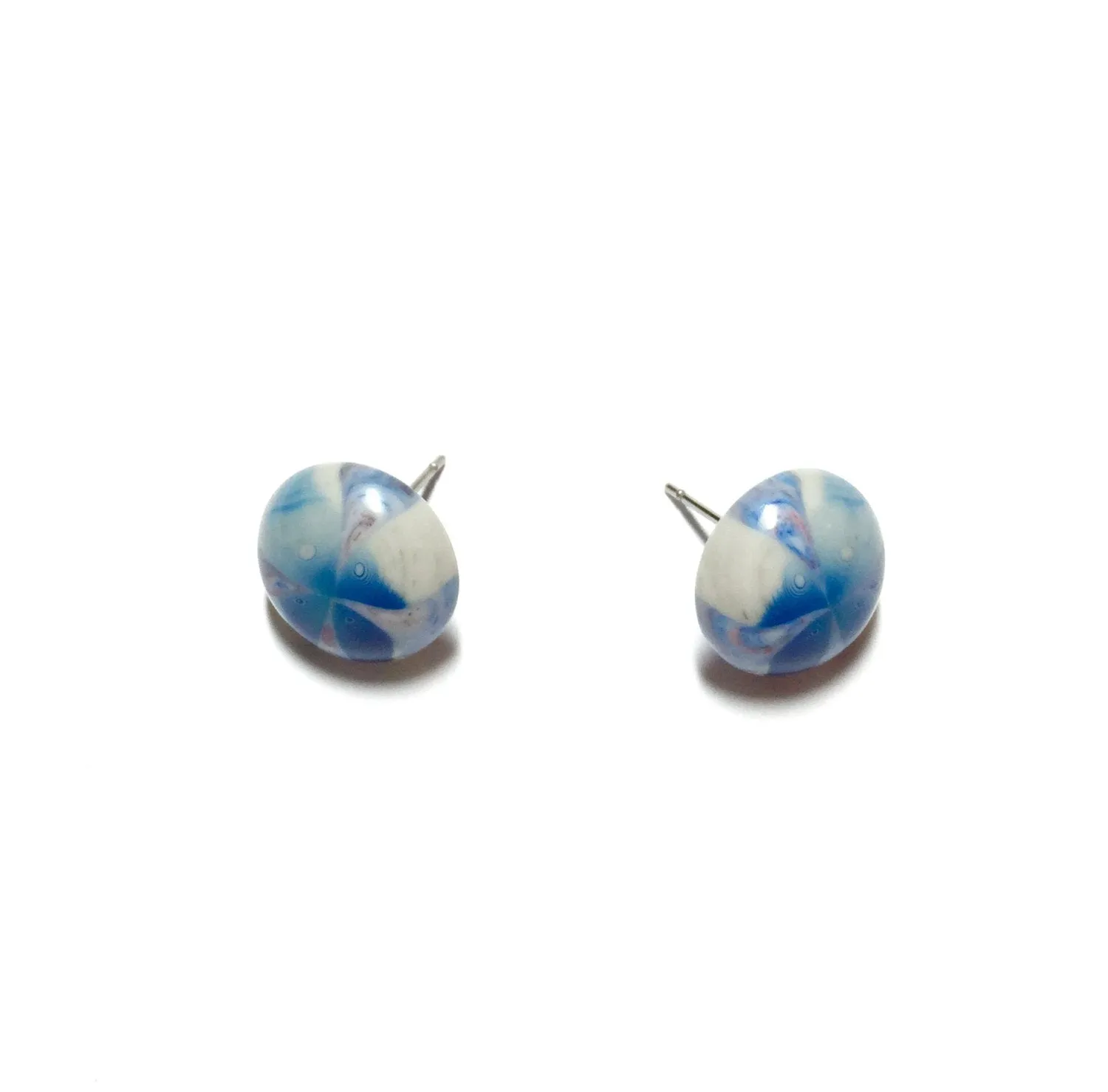 Blue and Grey Sky Burst Retro Button Stud Earrings