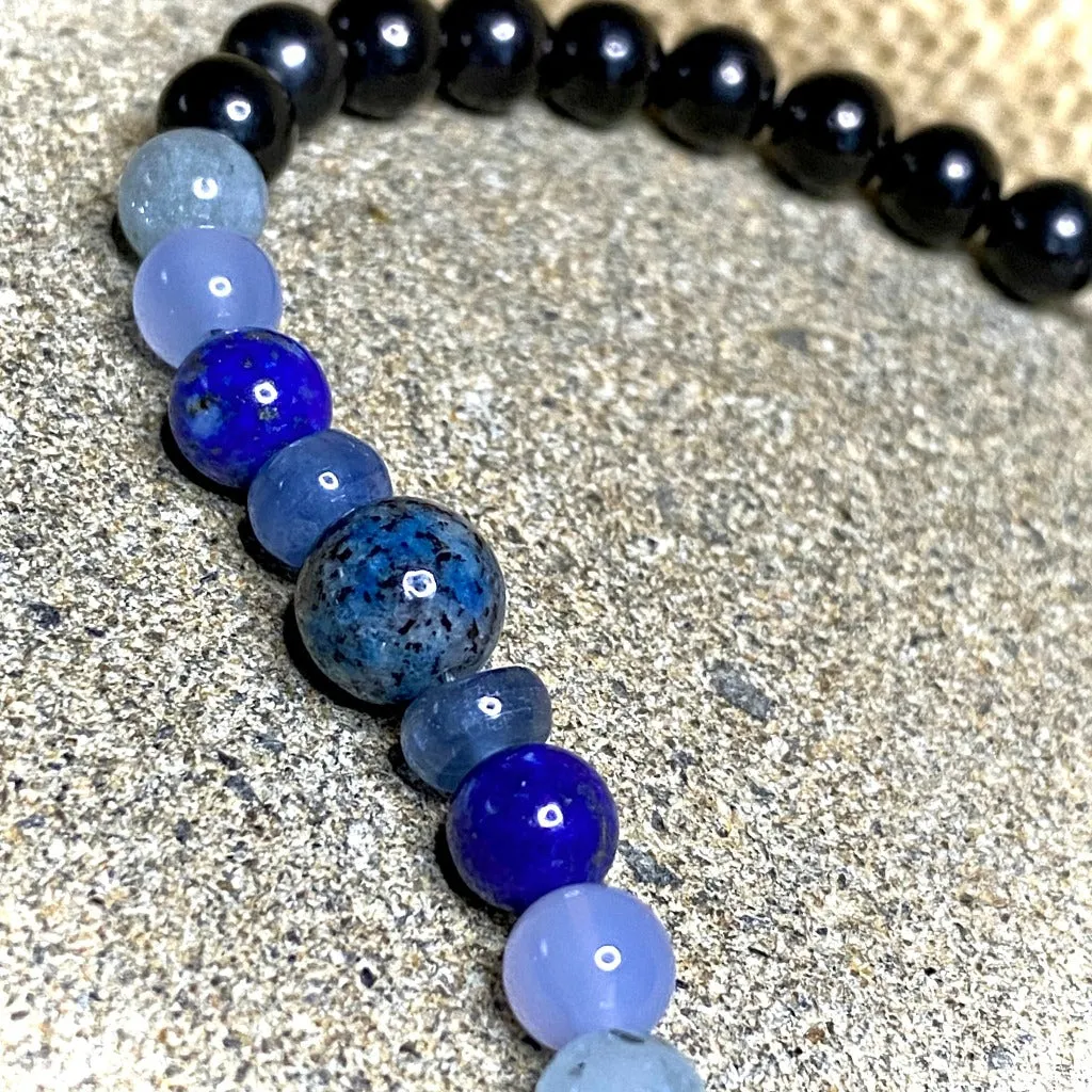 Blue Gemstones & Shungite Bracelet, Throat Chakra, Self Expression