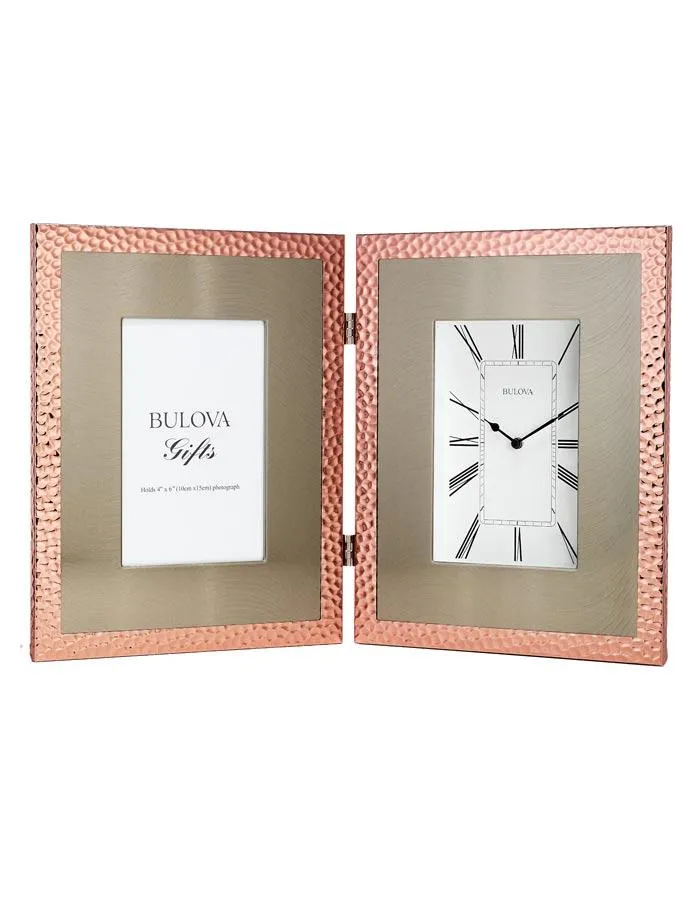 Bulova Pebblestone Copper-Tone Hammered Picture Frame Clock - 4 x 6 Photo