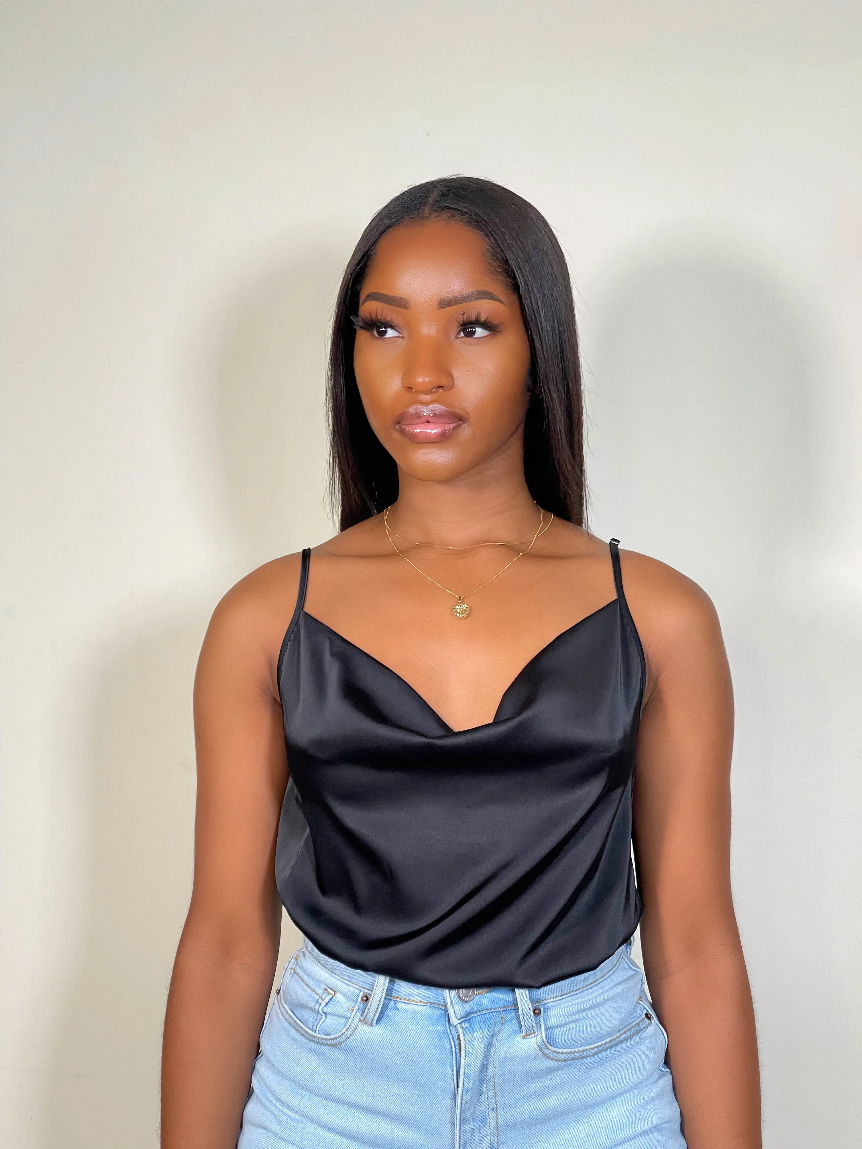 Cade Satin Cowl Neck Cami Top-Black(RESTOCKED)