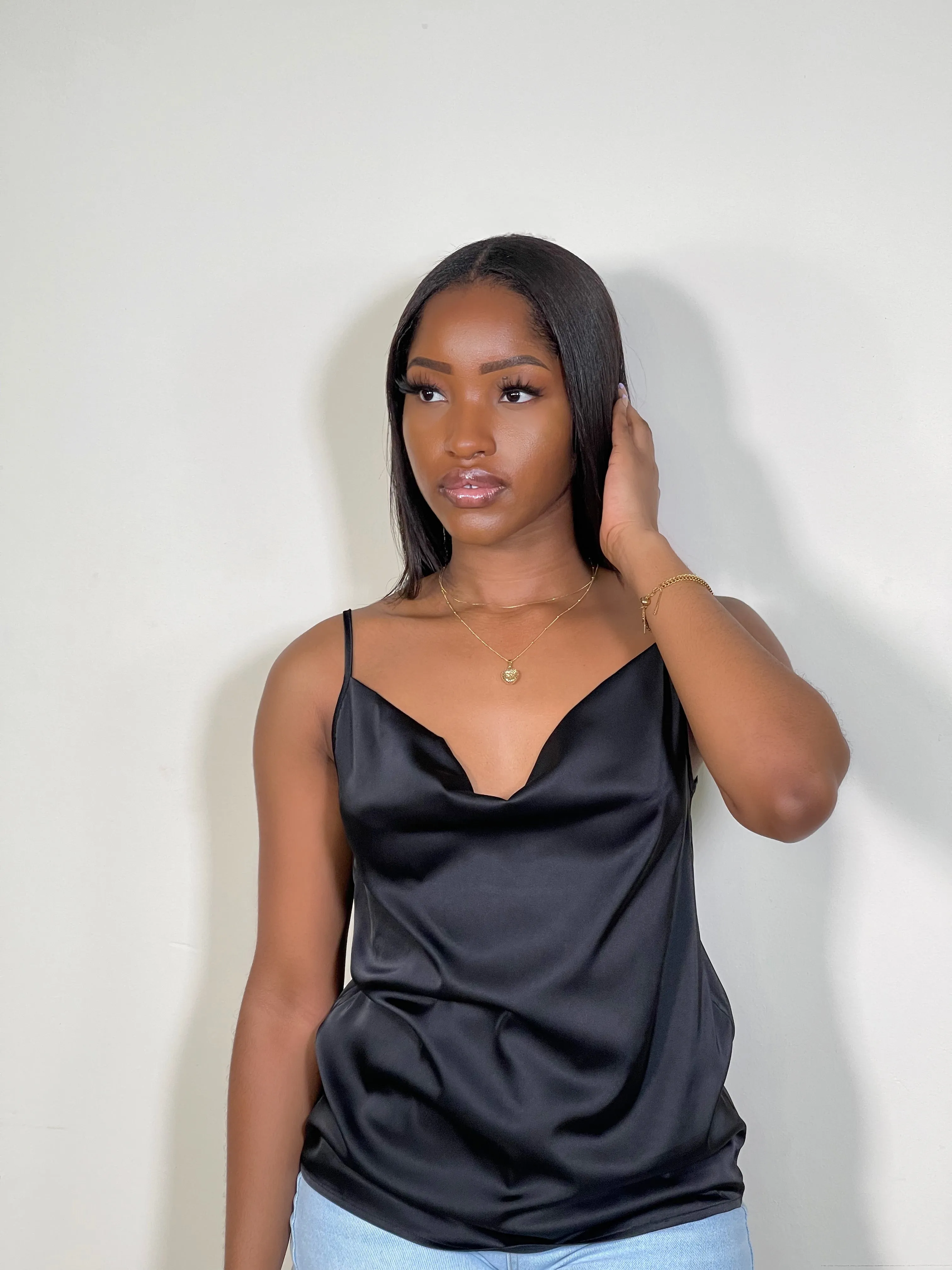 Cade Satin Cowl Neck Cami Top-Black(RESTOCKED)