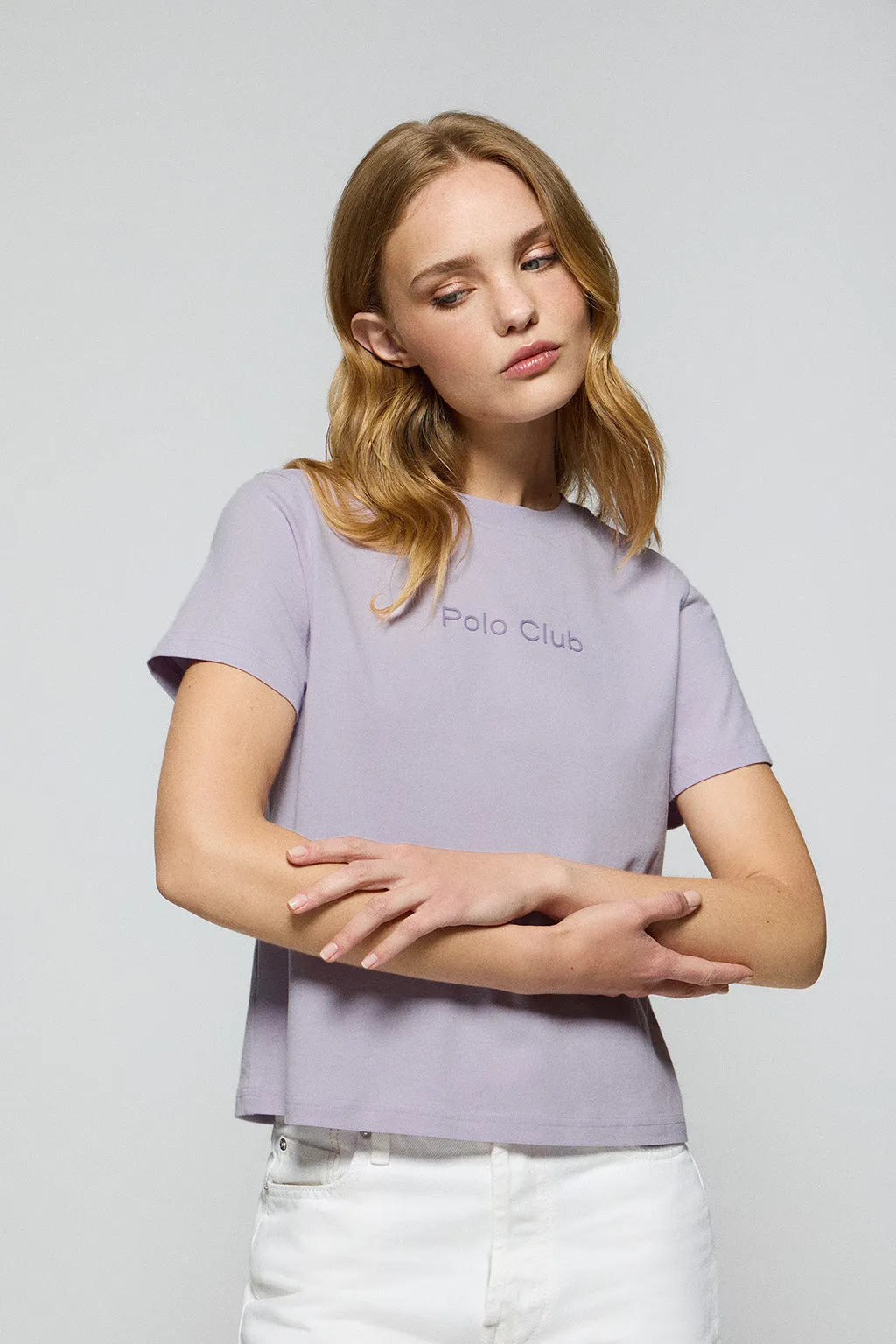 Camiseta Tori boxy fit azul lavanda de acabado peach effect con logo Minimal Combo Polo Club