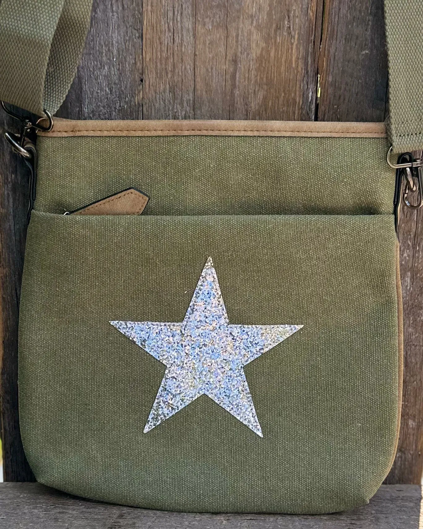 Canvas Star Messenger Bag - Khaki