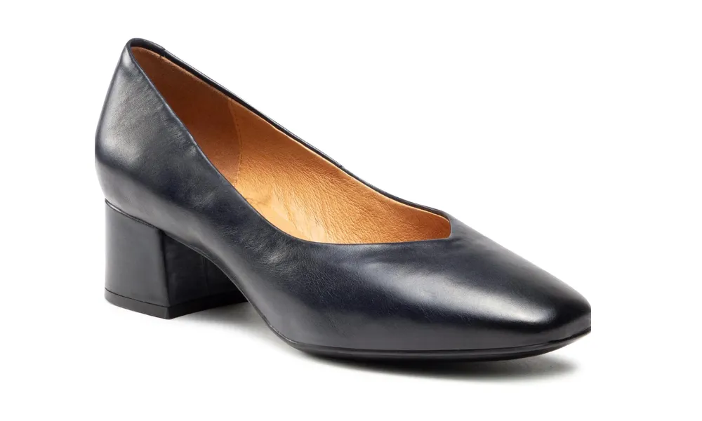 Caprice - Leather Mid-Heel Court Shoe Navy