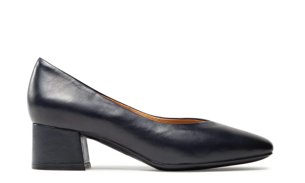 Caprice - Leather Mid-Heel Court Shoe Navy