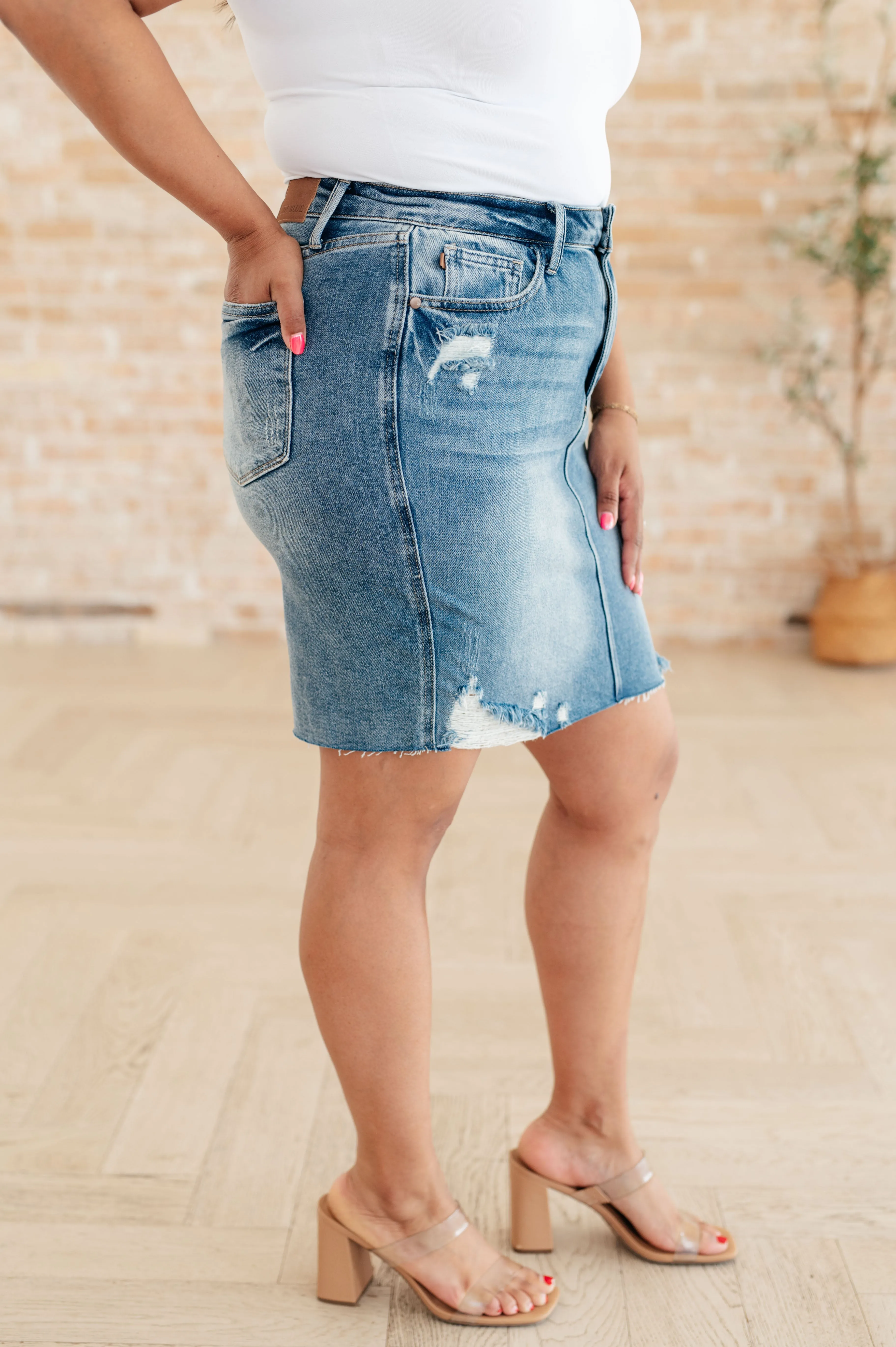 Carol High Rise Rigid Magic Denim Skirt