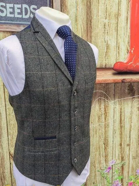 Cavani Albert Grey Men's Tweed Check Lapel Waistcoat