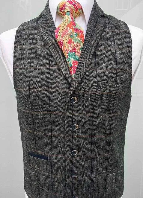 Cavani Albert Grey Men's Tweed Check Lapel Waistcoat