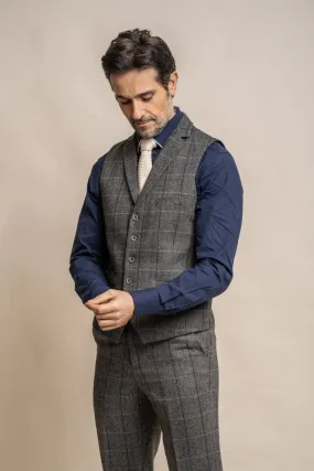 Cavani Albert Grey Men's Tweed Check Lapel Waistcoat