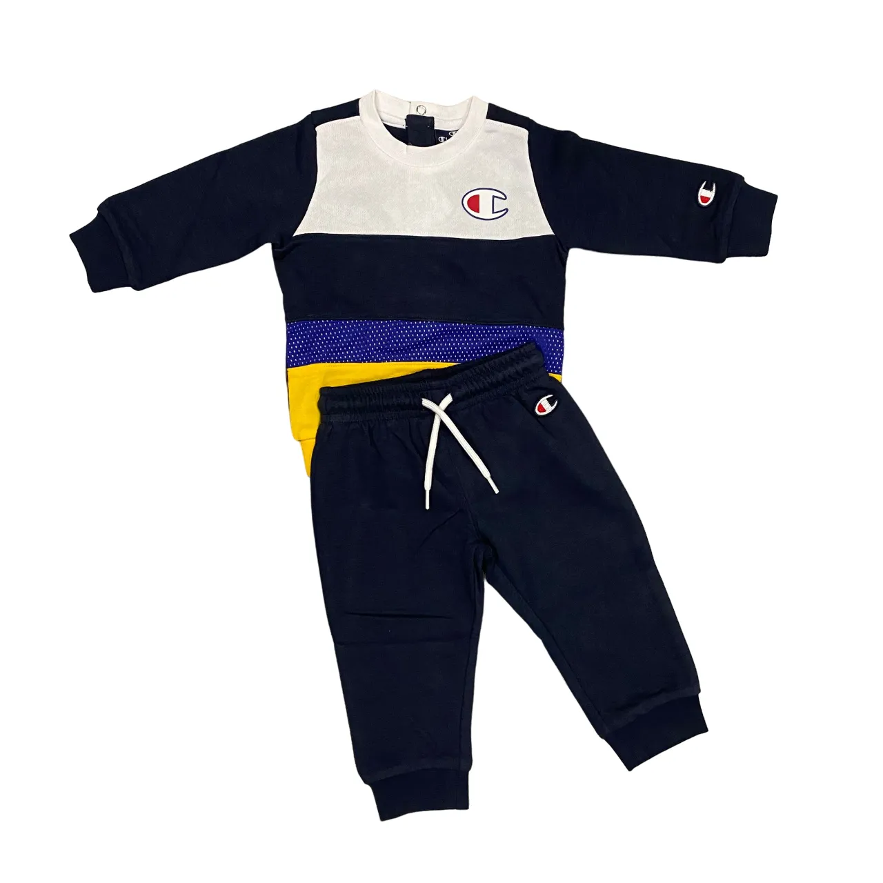 Champion crew neck children's tracksuit 306789 BS501 blue-white-yellow