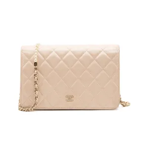 Chanel Iridescent Lambskin Quilted Pearl Wallet On Chain WOC Light Beige Pink