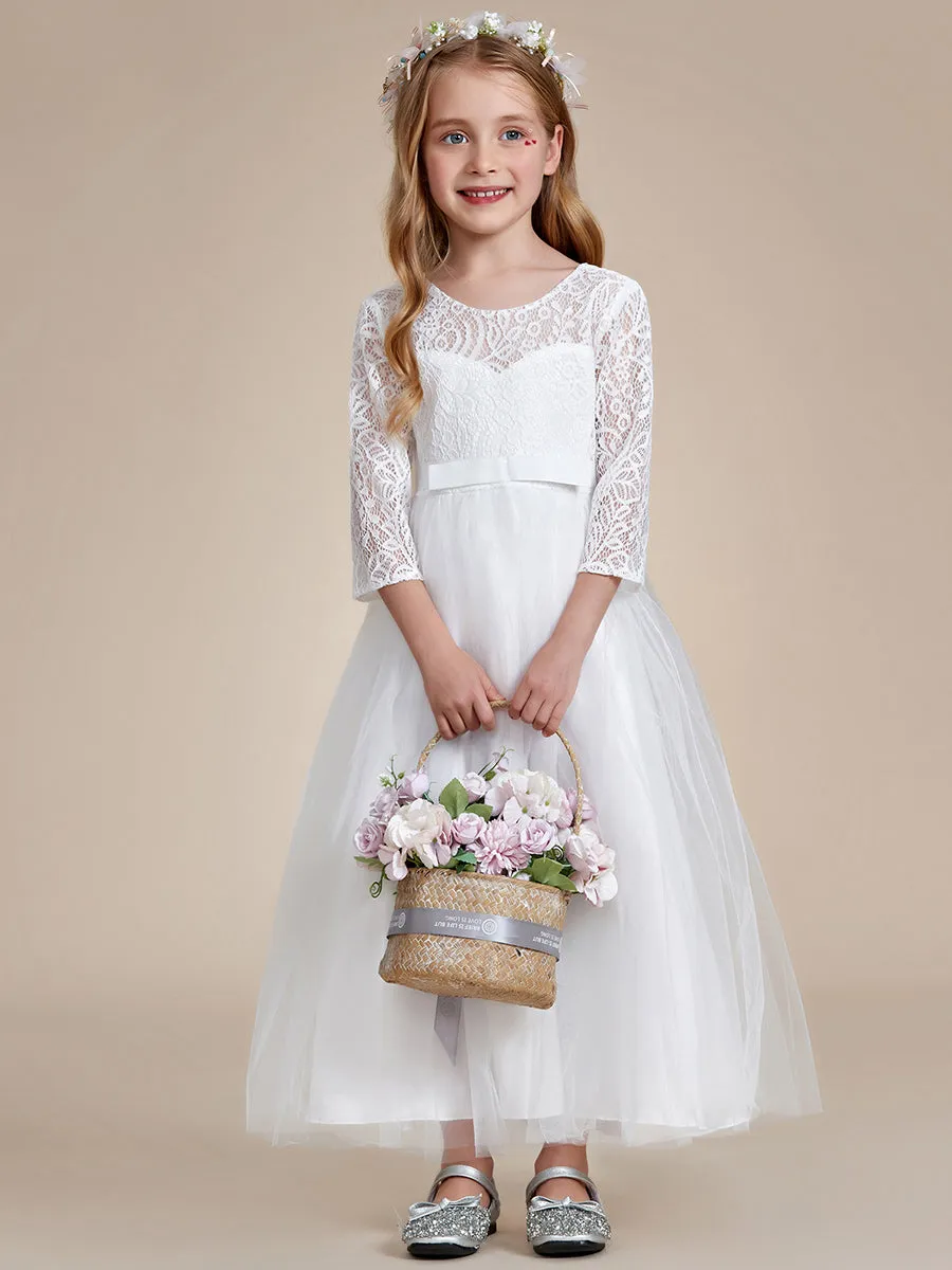 Charming Bow Lace Long Sleeves Flower Girl Dresses